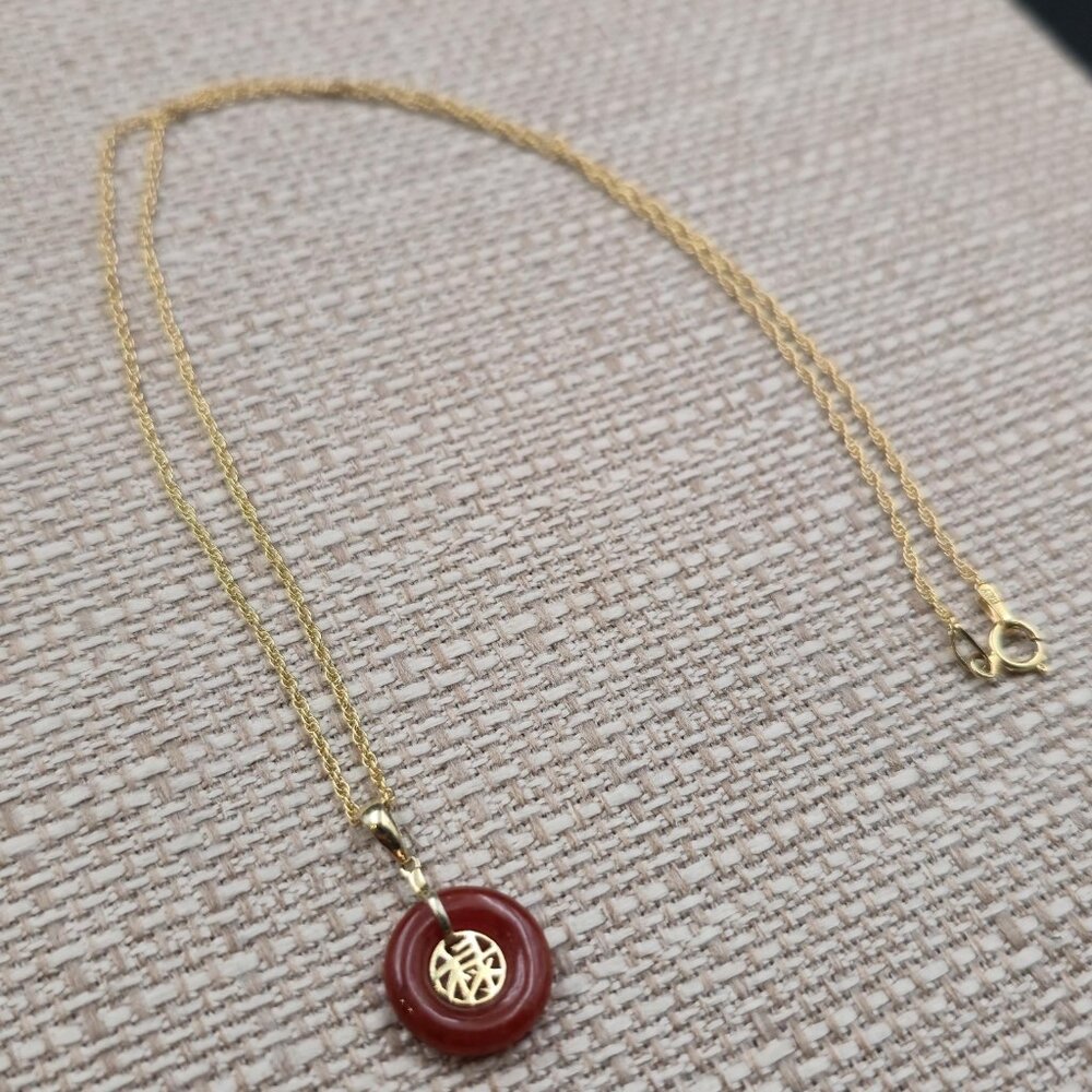 18 Inch Gold Over Sterling Silver Jade Chinese Luck Necklace A6895 - Picture 2 of 7